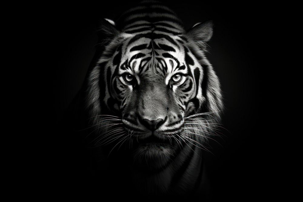 Bengal tiger monochrome wildlife animal. AI generated Image by rawpixel.