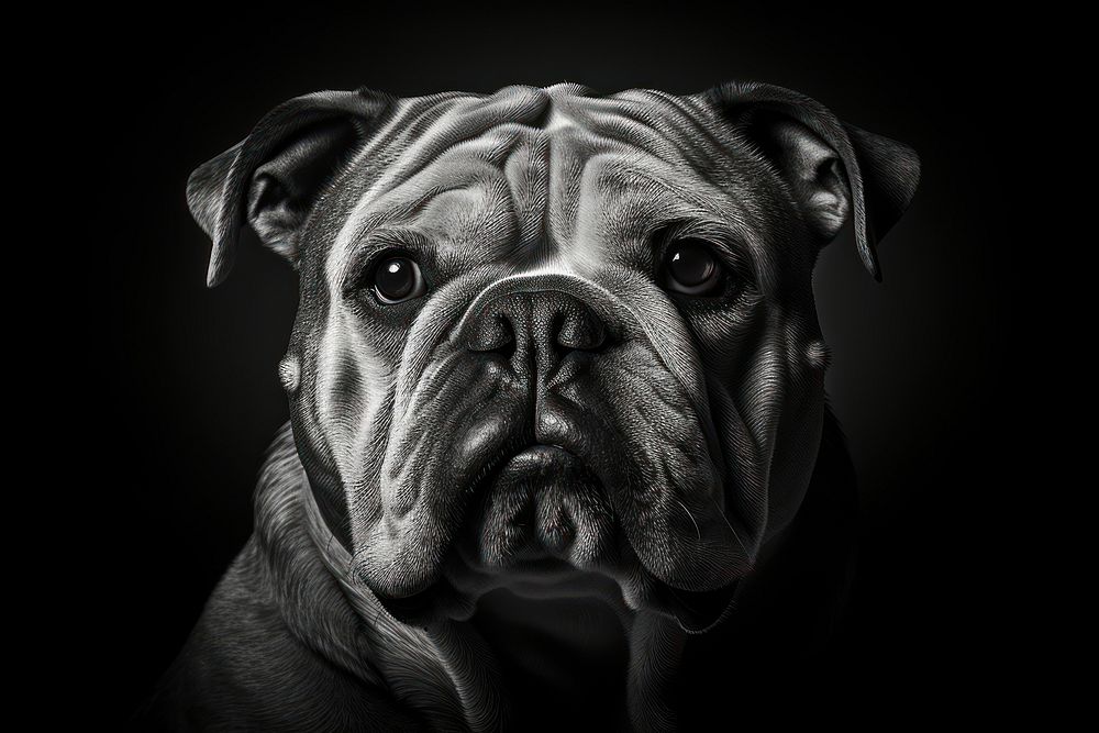 English bulldog monochrome animal mammal. AI generated Image by rawpixel.