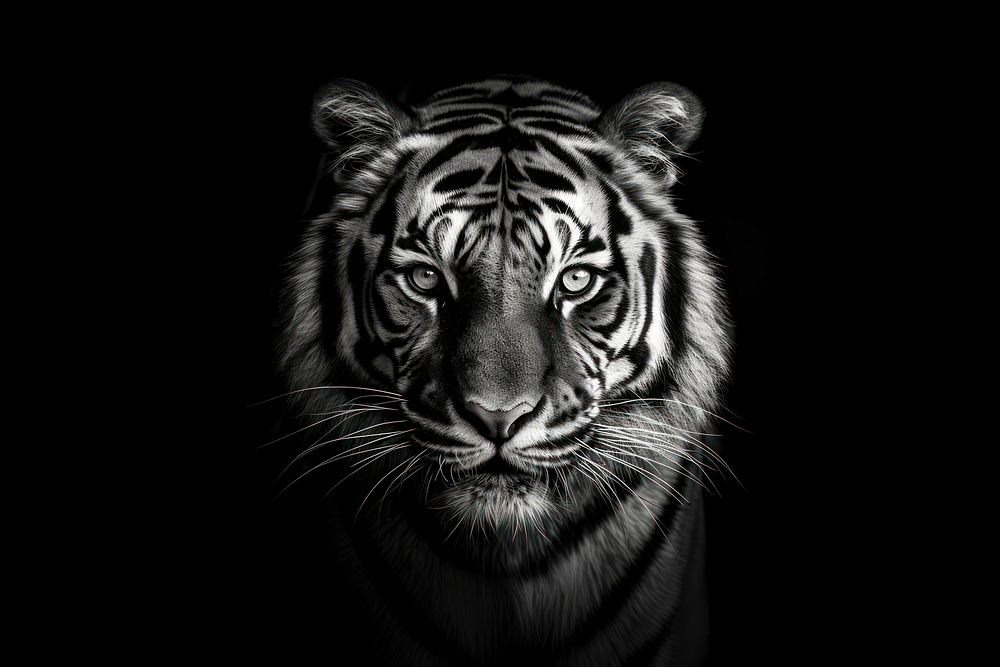 Face of bengal tiger monochrome wildlife animal. 
