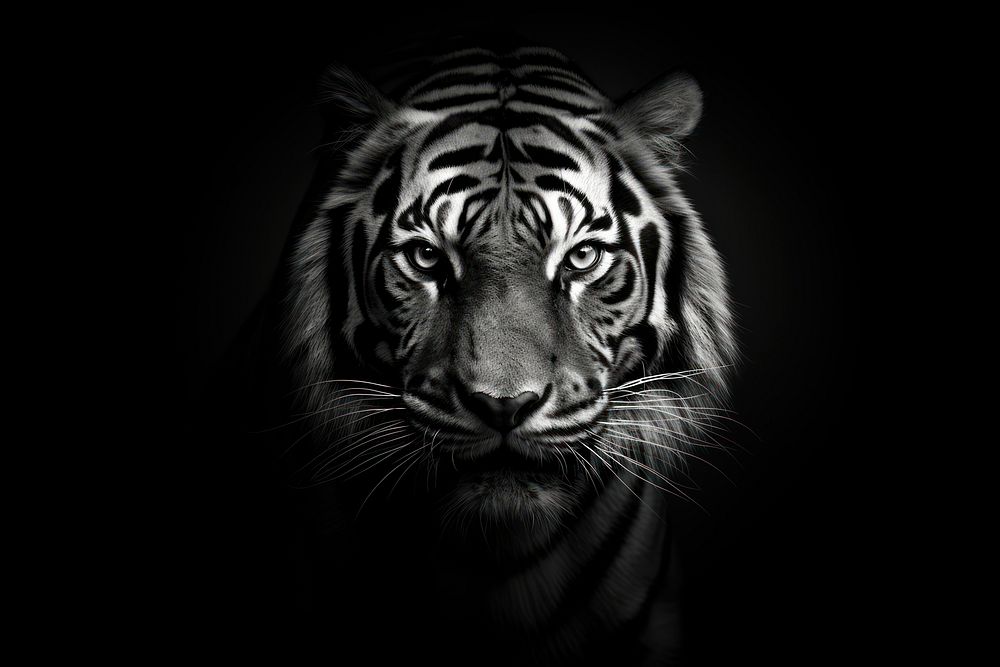 Face of bengal tiger monochrome wildlife animal. AI generated Image by rawpixel.