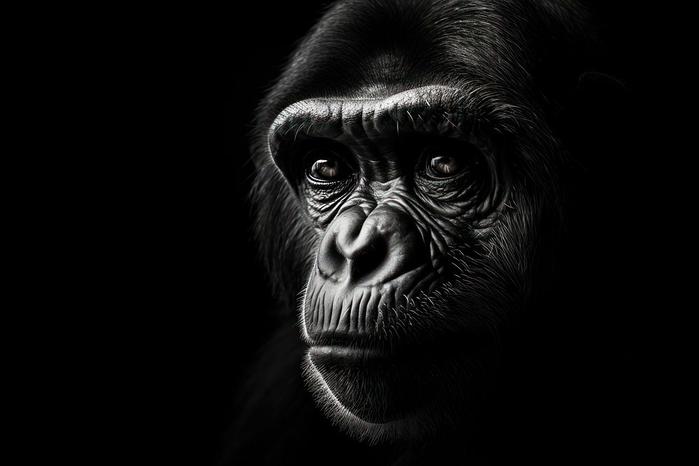 Face of Chimpanzee chimpanzee monochrome wildlife. AI generated Image by rawpixel.