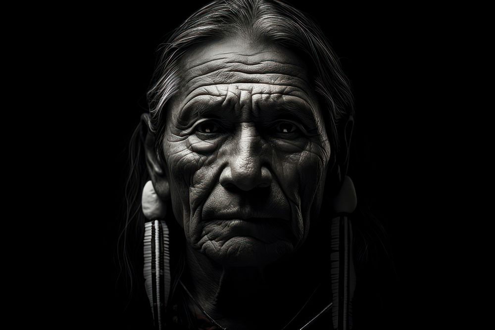 Face of native american photography monochrome portrait. AI generated Image by rawpixel.