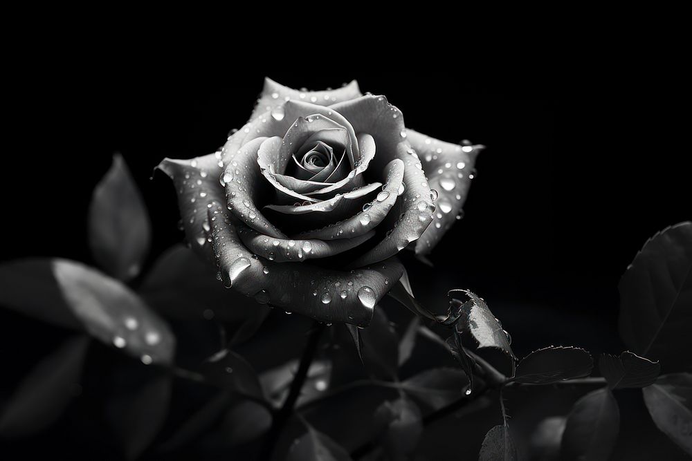 Rose monochrome flower plant. AI generated Image by rawpixel.