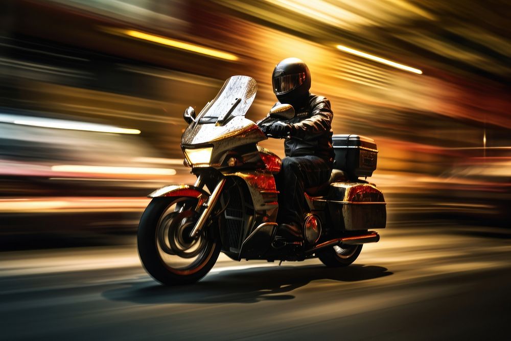 Man riding big bike motorcycle vehicle motion. AI generated Image by rawpixel.