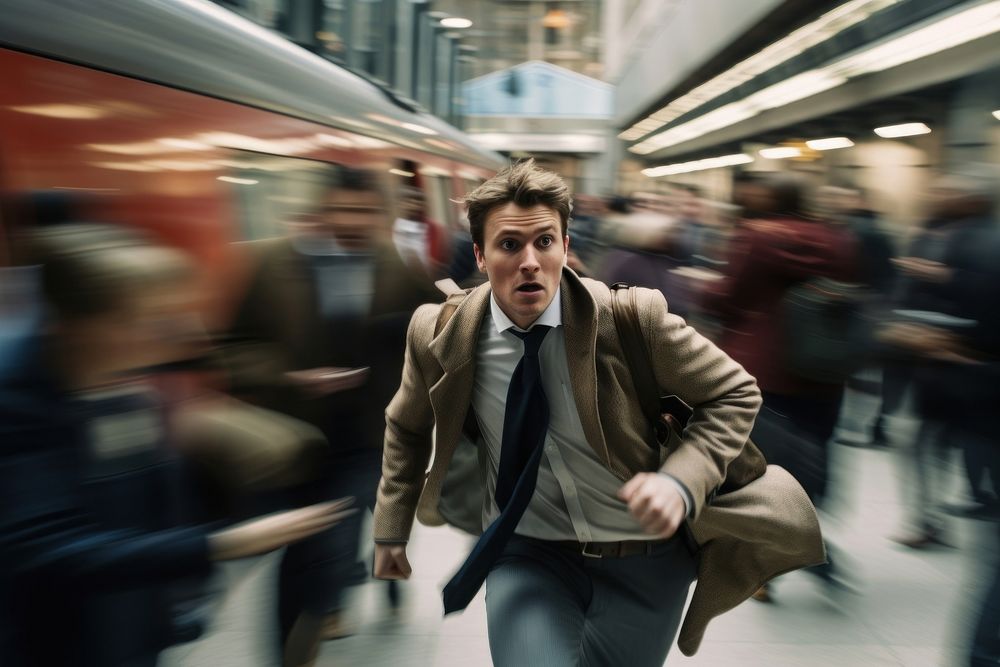 Man running in rush hour photography portrait motion. AI generated Image by rawpixel.