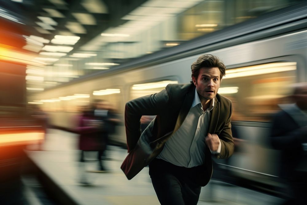 Man running in rush hour motion adult train. AI generated Image by rawpixel.