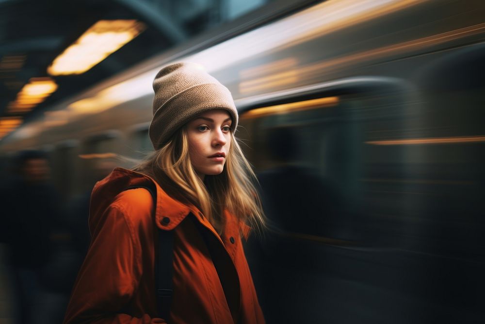 Woman waiting for train in metro station photography portrait motion. AI generated Image by rawpixel.