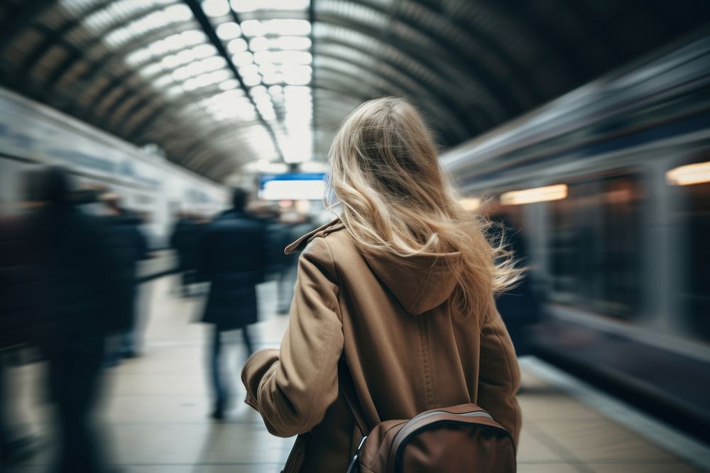 Woman waiting for train in metro station subway motion adult. AI generated Image by rawpixel.
