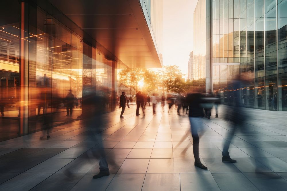 Blurred people walking in front of bulding motion adult city. AI generated Image by rawpixel.