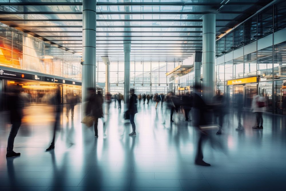 People walking in airport motion infrastructure transportation. AI generated Image by rawpixel.
