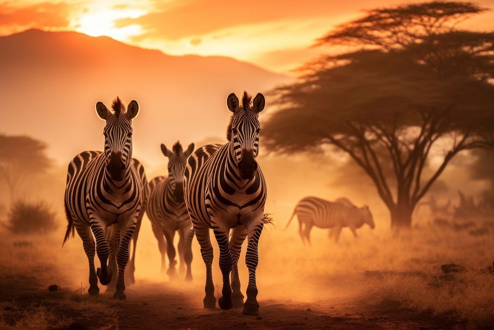 Zebras walking landscape wildlife outdoors. AI generated Image by rawpixel.