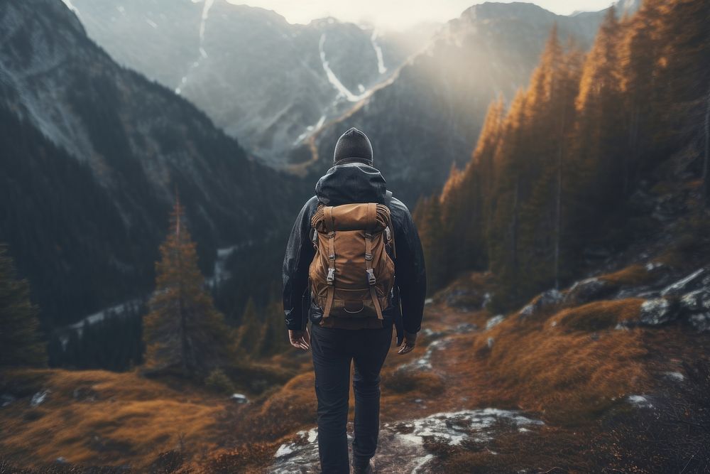 Man hiking backpacking adult mountaineering. AI generated Image by rawpixel.