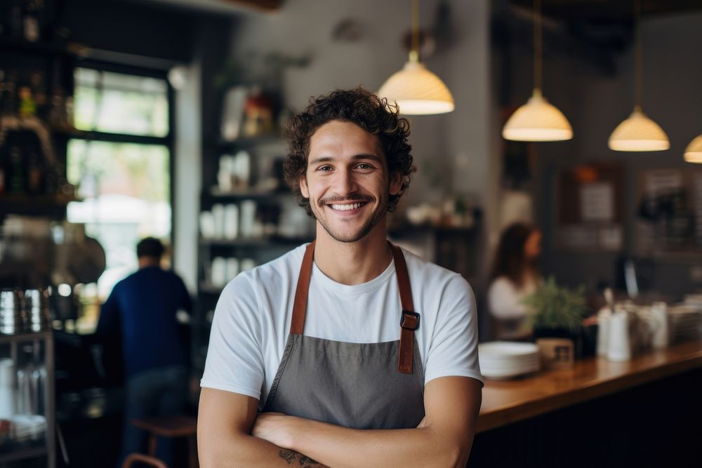 Man smiling at the counter barista working waiter. AI generated Image by rawpixel.