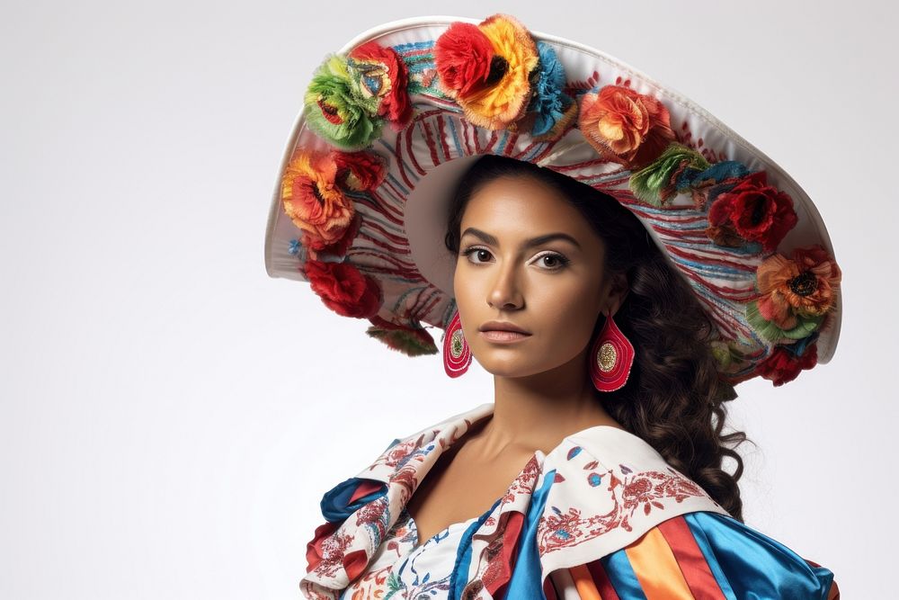 Mexican woman wearing national costume sombrero portrait adult. AI generated Image by rawpixel.