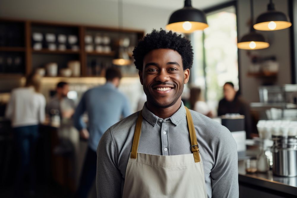 Man smiling at the counter barista working adult. AI generated Image by rawpixel.
