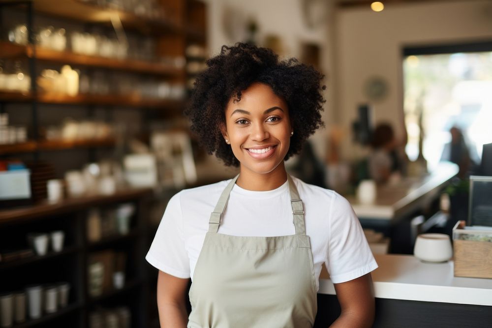 Woman smiling at the counter barista working adult. AI generated Image by rawpixel.