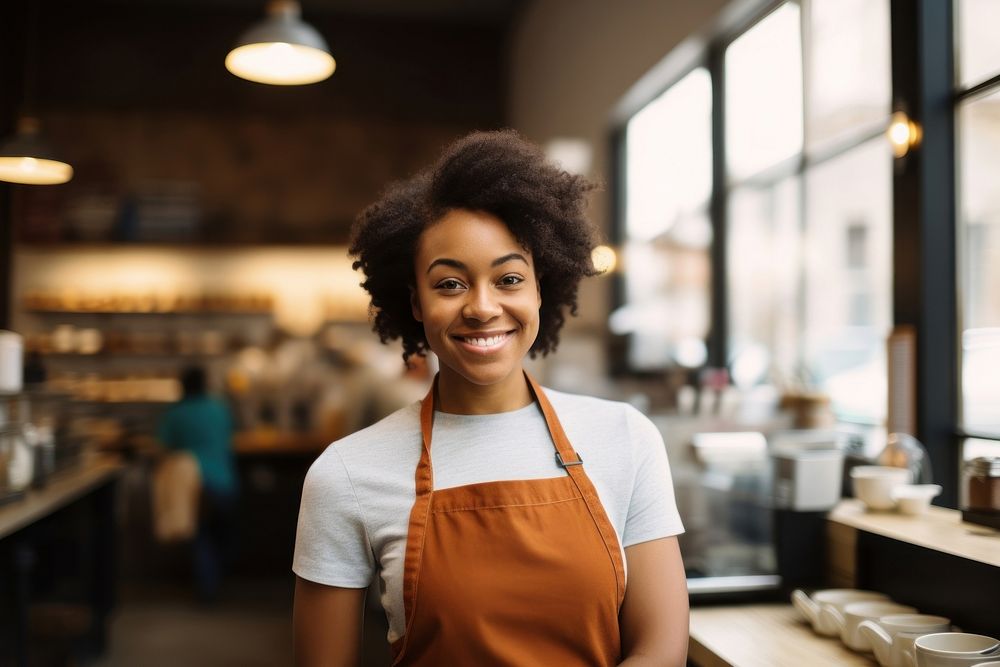 Woman smiling at the counter barista working adult. AI generated Image by rawpixel.
