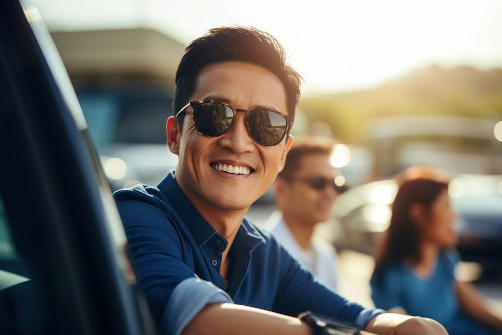 Chinese man sunglasses portrait vehicle. AI generated Image by rawpixel.