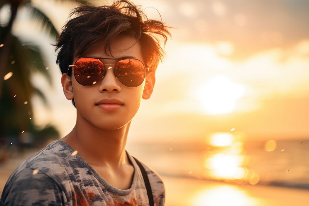 Filipino teenager sunglasses portrait outdoors. AI generated Image by rawpixel.
