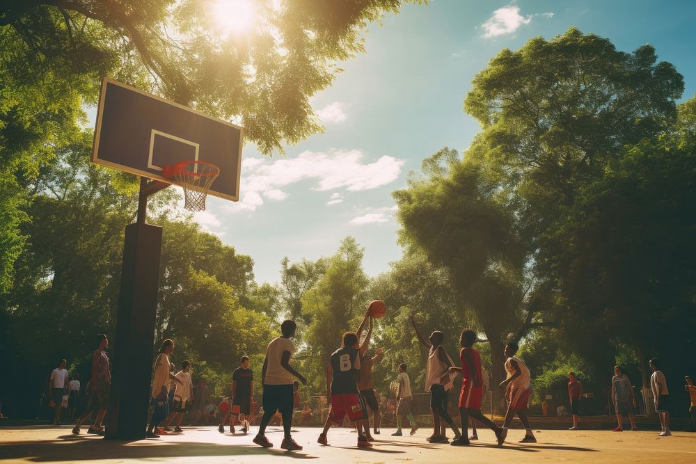 Hispanic group of teenagers basketball footwear sports. AI generated Image by rawpixel.