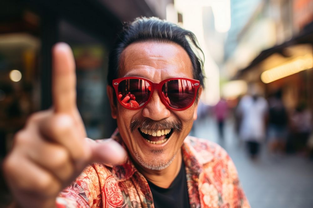 Hong Konger man sunglasses laughing smiling. AI generated Image by rawpixel.