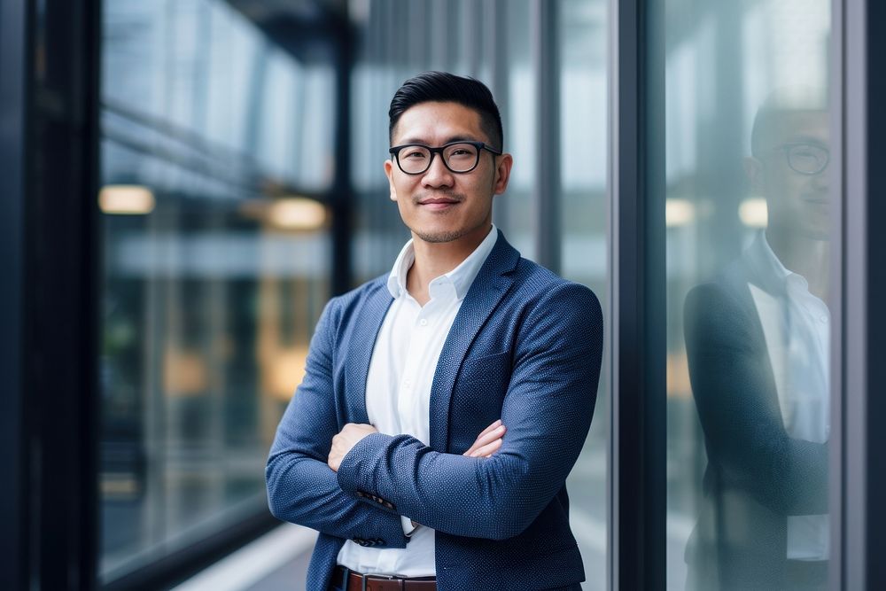 Hong Konger business man glasses standing adult. AI generated Image by rawpixel.
