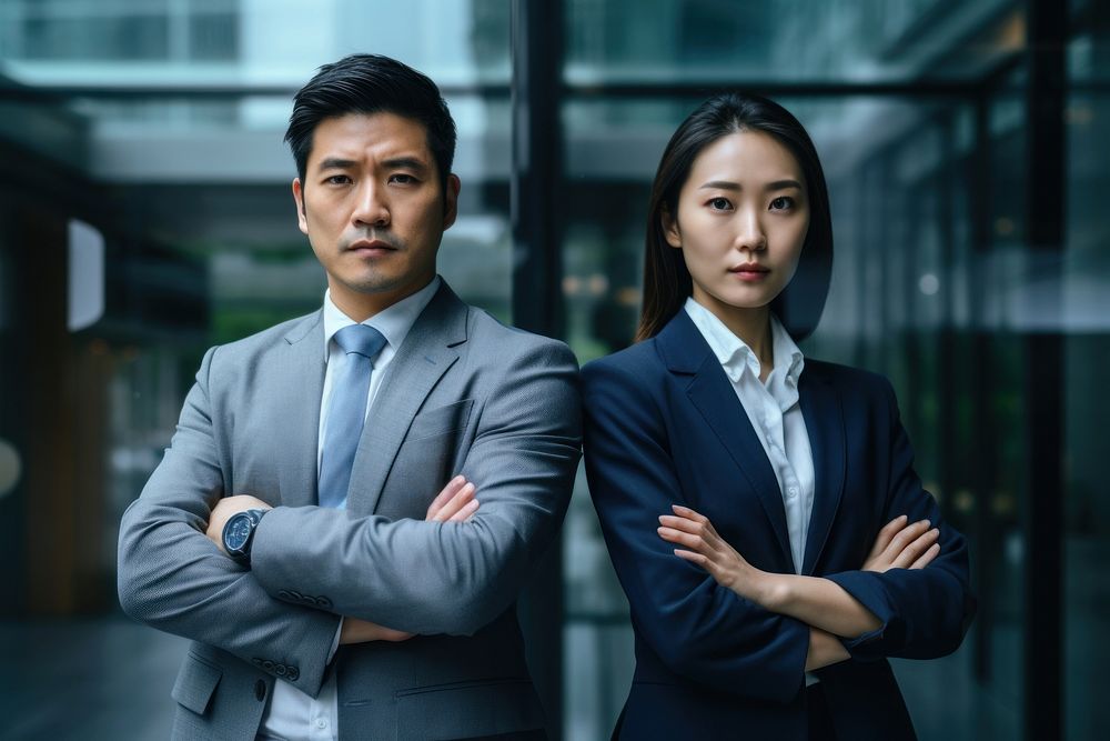 Hong Konger business man and business woman standing blazer adult. AI generated Image by rawpixel.