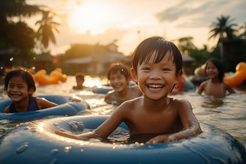Laos kids summer swimming bathing. AI generated Image by rawpixel.