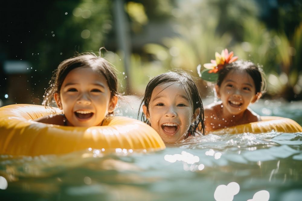 Laos kids swimming bathing summer. AI generated Image by rawpixel.