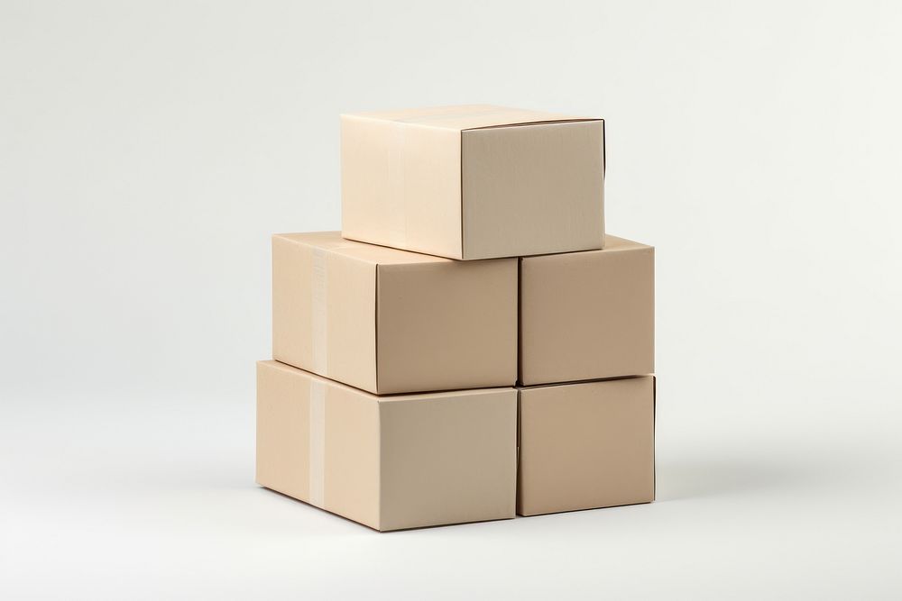 Stack of 3 box cardboard carton white background. AI generated Image by rawpixel.