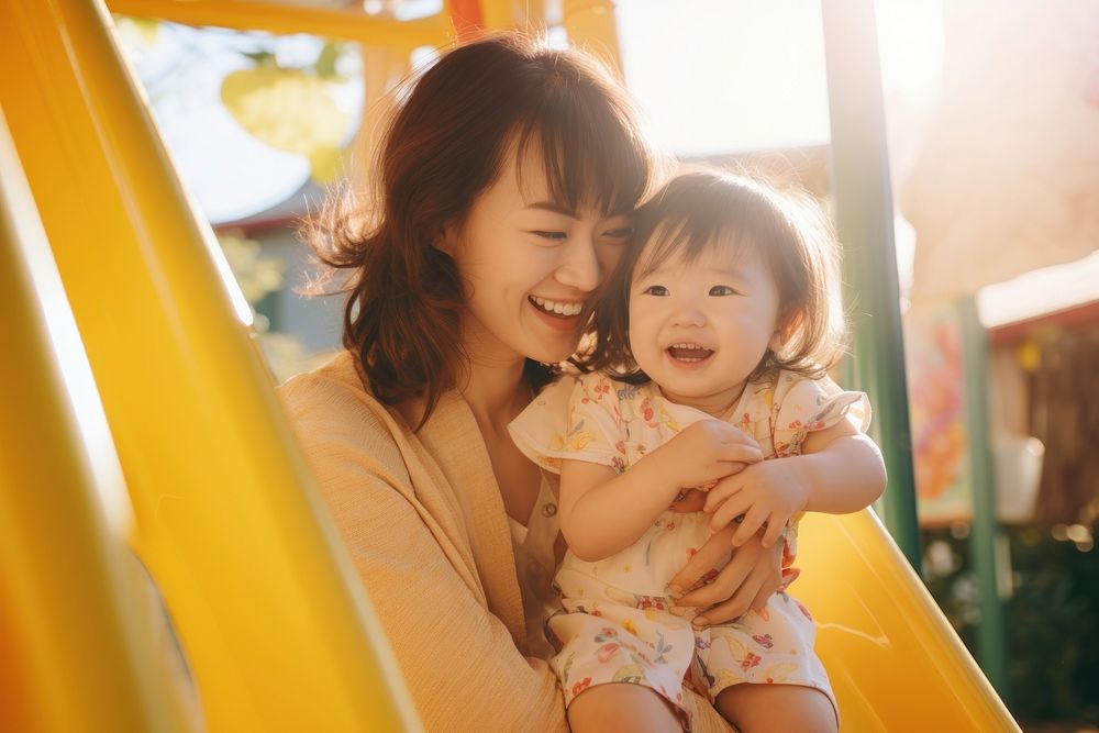 Smiling Japanese mother playground outdoors people. AI generated Image by rawpixel.