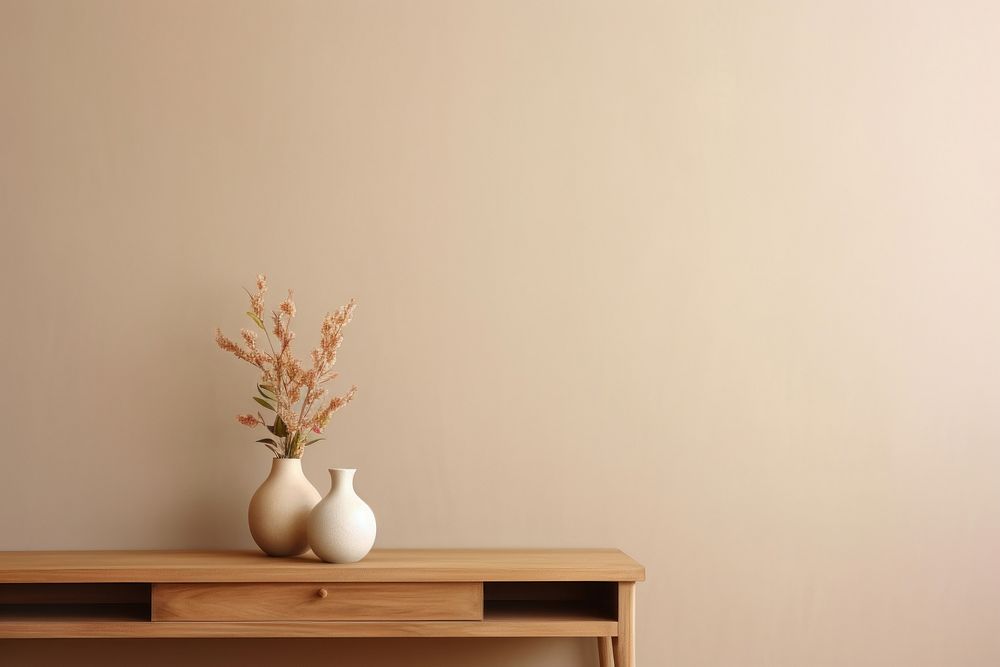 Wooden console with a plant on top of it architecture furniture flower. 