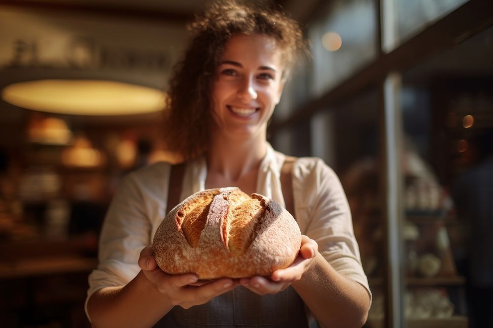 Woman holding a wheat loaf bakery bread adult. AI generated Image by rawpixel.