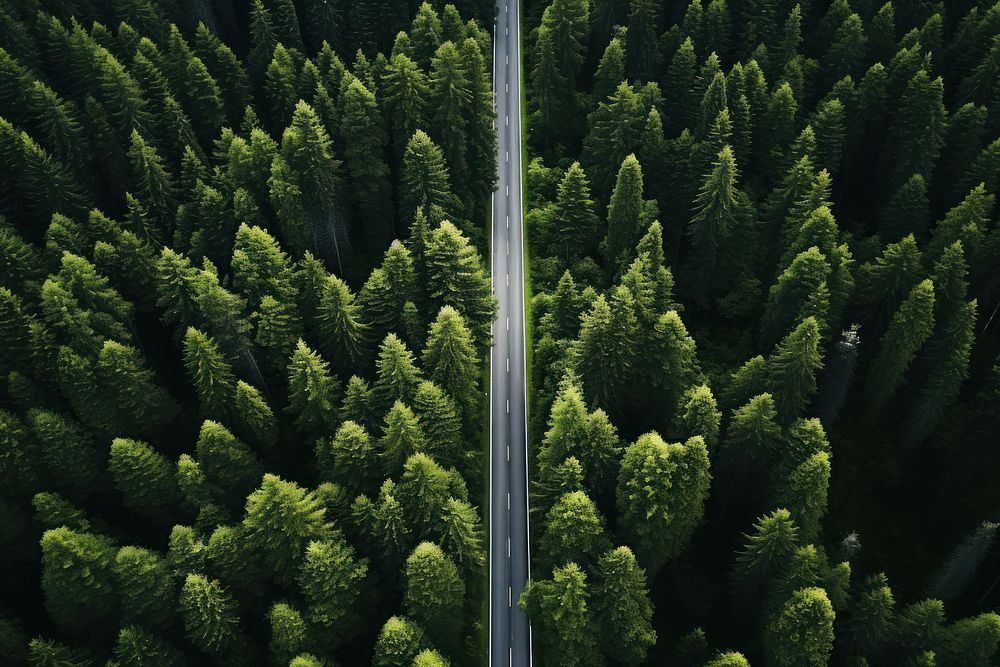 Aerial top view of road forest tree outdoors. AI generated Image by rawpixel.