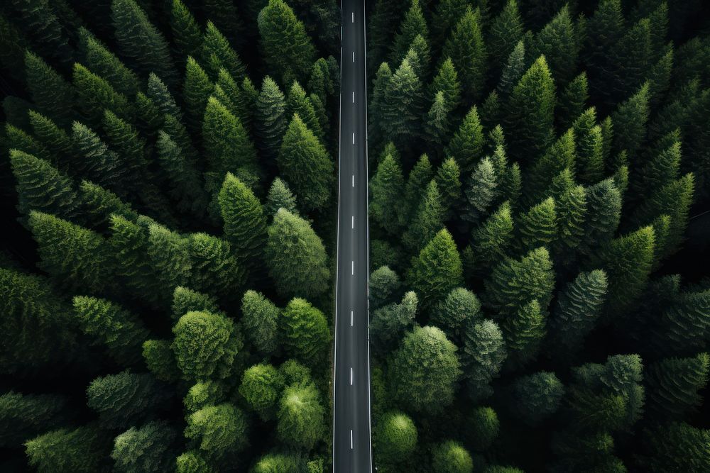 Road through a forest outdoors nature plant. AI generated Image by rawpixel.
