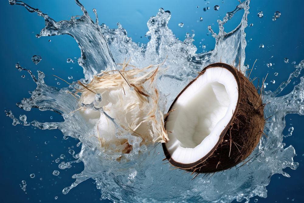 Coconut water splashing freshness breaking. AI generated Image by rawpixel.