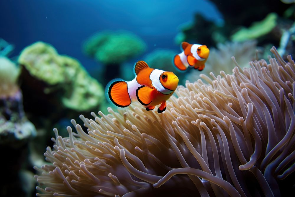 Clownfish swimming in sea anemone outdoors animal nature. AI generated Image by rawpixel.
