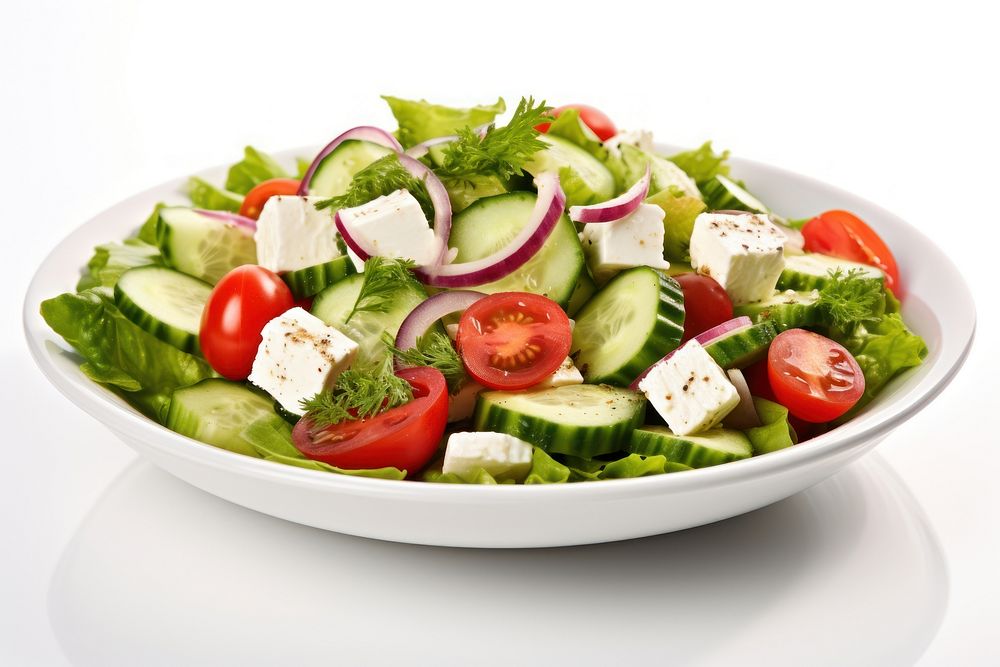 Fresh greek salad plate food meal. AI generated Image by rawpixel.