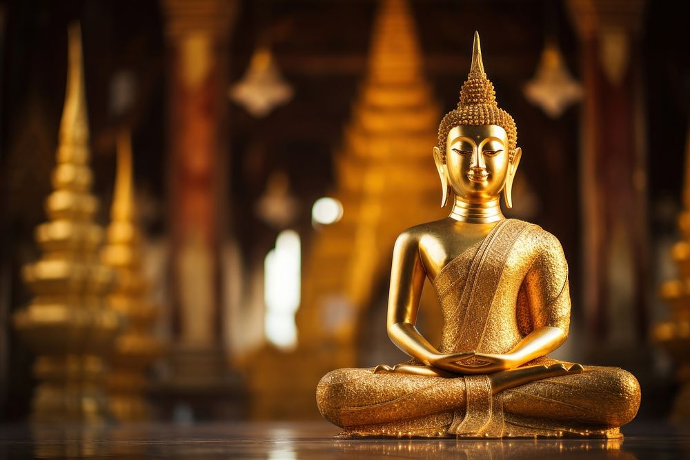 Gold buddha statue temple representation spirituality. AI generated Image by rawpixel.