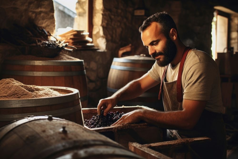 Working in wine process cellar adult farm. AI generated Image by rawpixel.