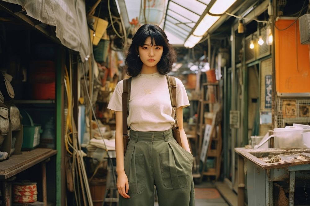 Nippon girl full body not portrait architecture accessories hairstyle. AI generated Image by rawpixel.