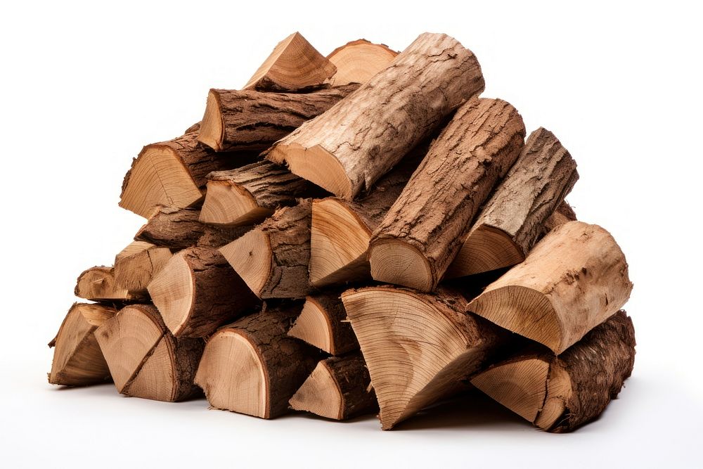 Pile of firewood lumber white background deforestation. AI generated Image by rawpixel.