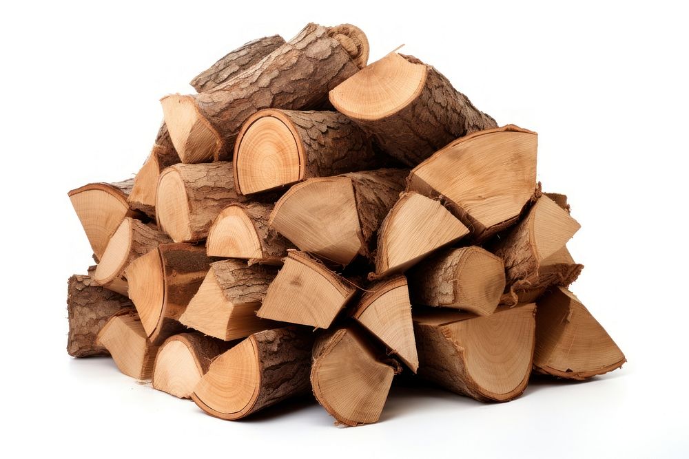 Pile of firewood lumber white background deforestation. AI generated Image by rawpixel.