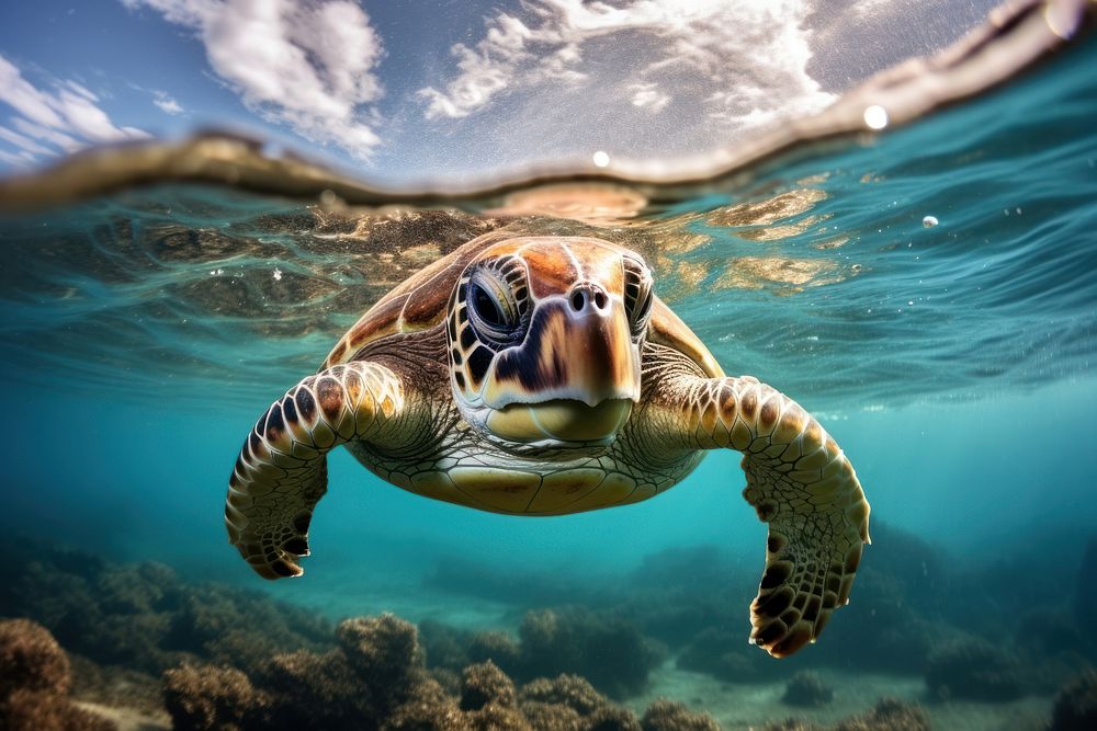 Sea turtle swimming outdoors reptile. AI generated Image by rawpixel.