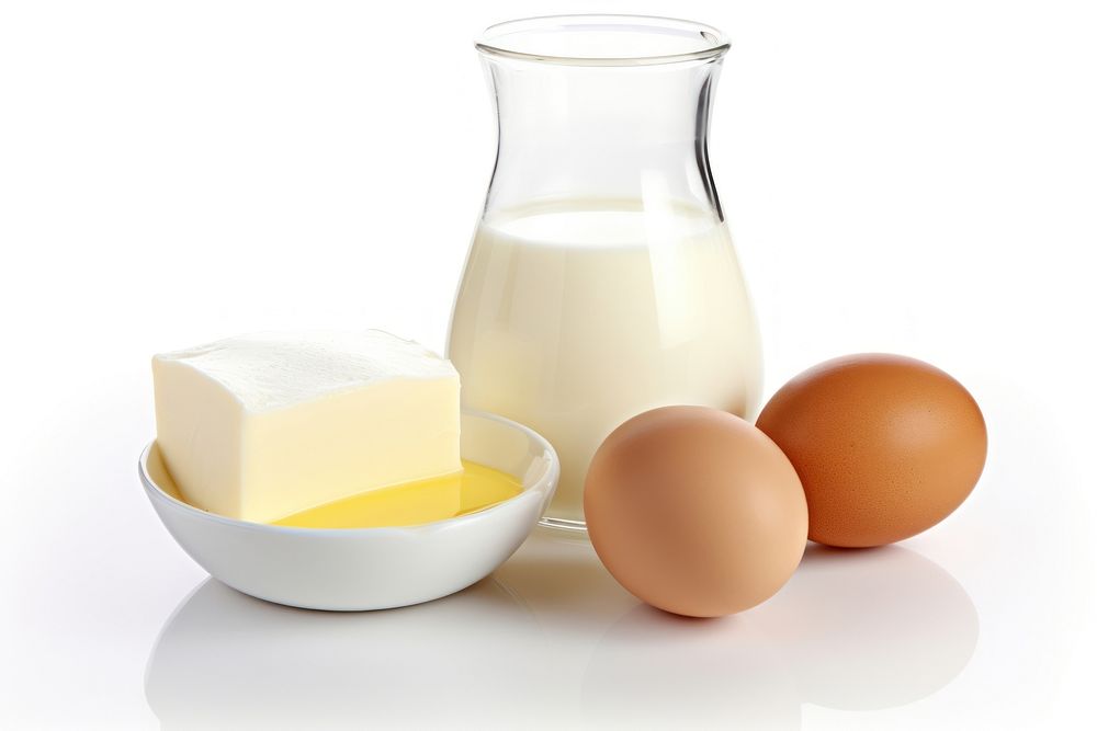 Set of dairy product and egg food milk white background. AI generated Image by rawpixel.