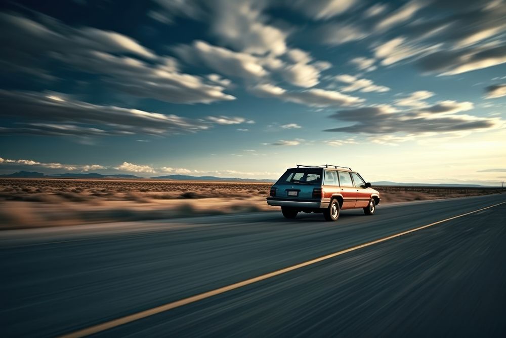 SUV car vehicle motion road. AI generated Image by rawpixel.
