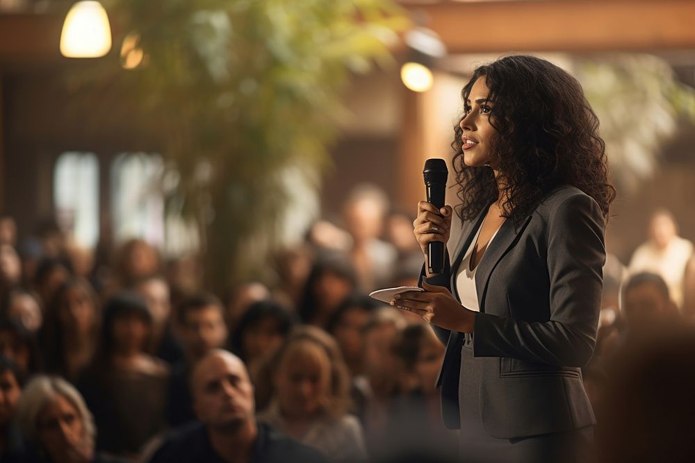 Businesswoman audience microphone adult. AI generated Image by rawpixel.