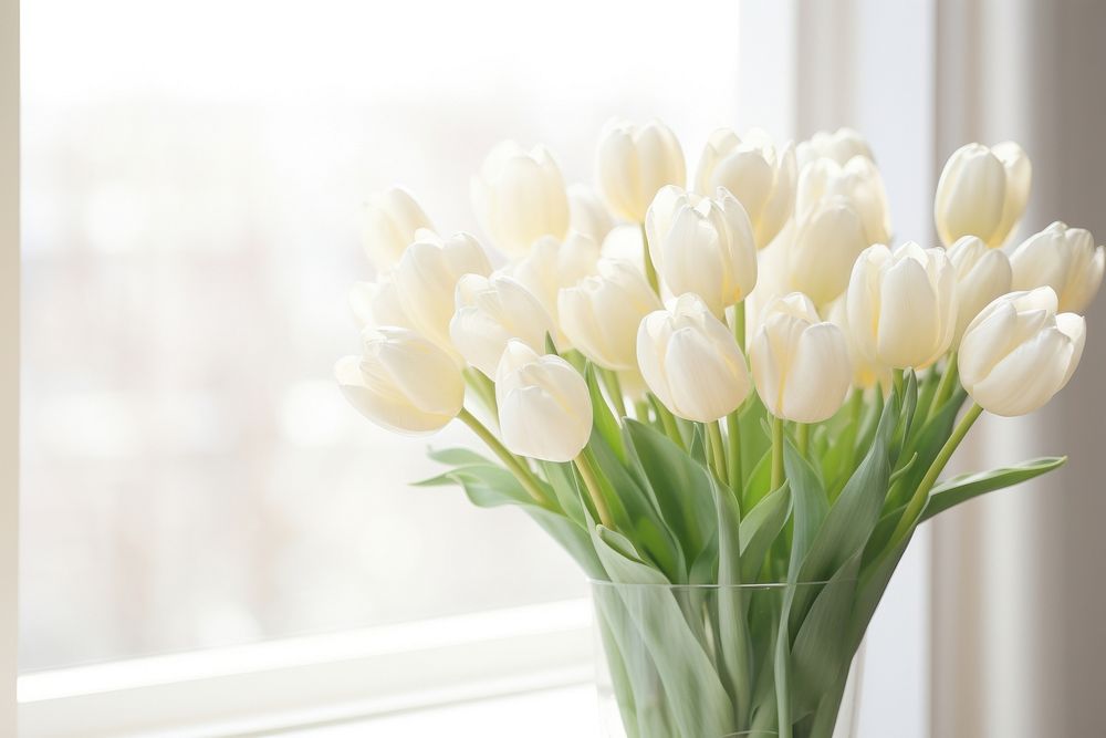 Bouquet of white tulips flower plant inflorescence. AI generated Image by rawpixel.