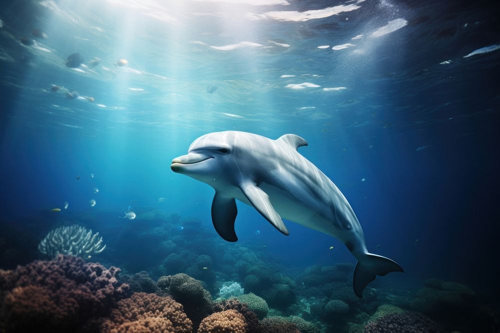 Dolphin underwater outdoors animal. AI generated Image by rawpixel.