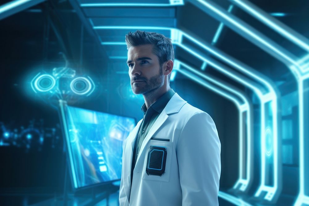 Doctor standing in futuristic hospital technology portrait adult. AI generated Image by rawpixel.